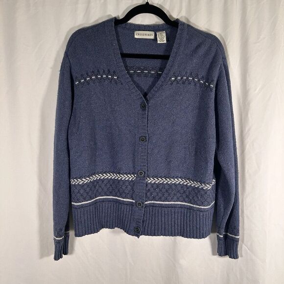 Crossroads Cardigan Women's XL Blue Silk Wool Blend Button Front Long Sleeve - Picture 1 of 8